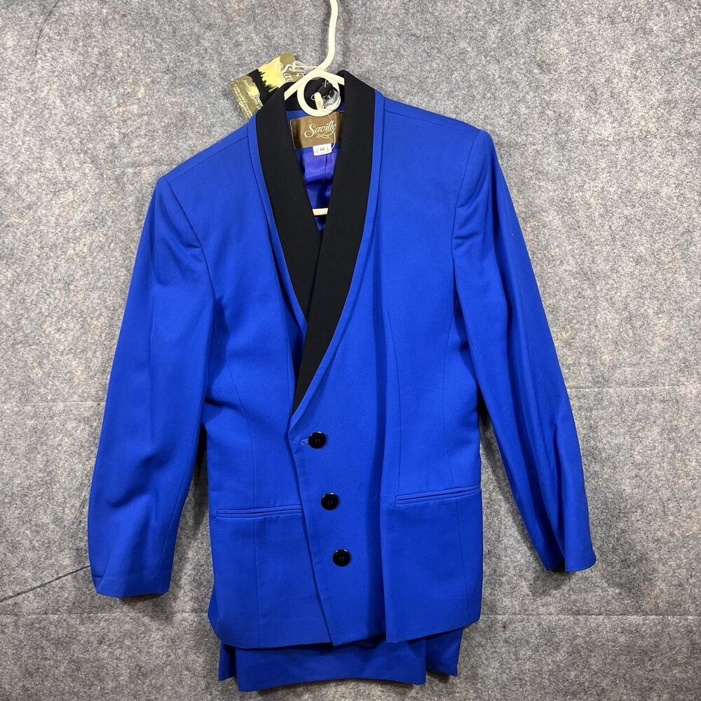 NWT‎ Vintage Saville Suit Womens Skirt Set Blue Wool Blend 12 Double Breasted